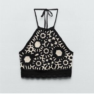 Zara Black and Cream Crochet Crop Top